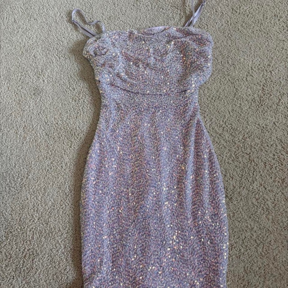 Lilac Sequin Mini Dress with Spaghetti Straps - Women's